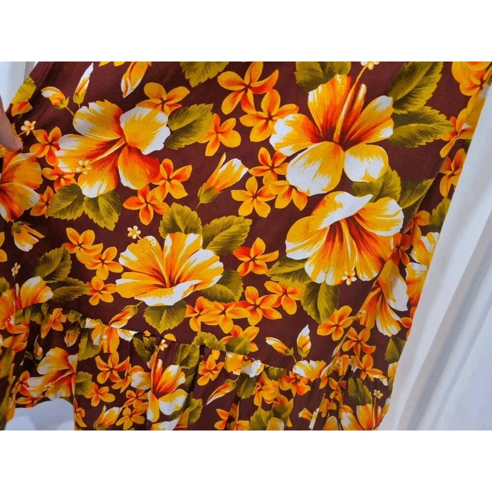 Vintage Hawaiian Cotton Orange Retro Green Floral Halter Maxi Dress US 8 10 - Picture 4 of 12